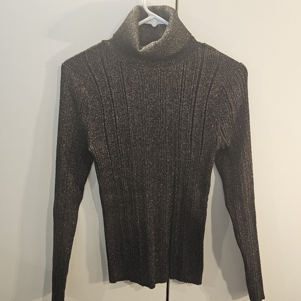 White House Black Market Gold and Black Cowl Neck Sweater